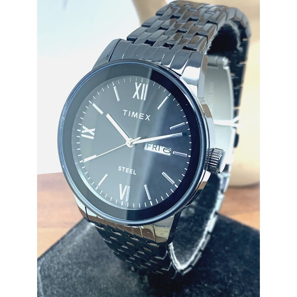 Timex Men's Watch TW2T50400 Quartz Black Dial Day Date Stainless Steel 41mm